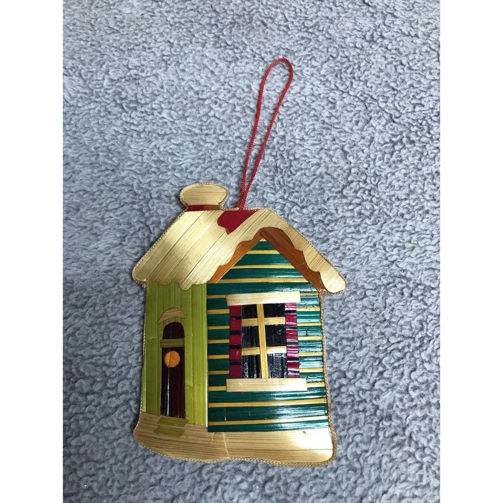 Vintage‎ Rattan Straw House Vibrant Christmas Holiday Ornament